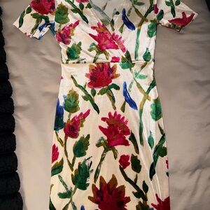 ZARA Floral V-Neck Dress Velvet